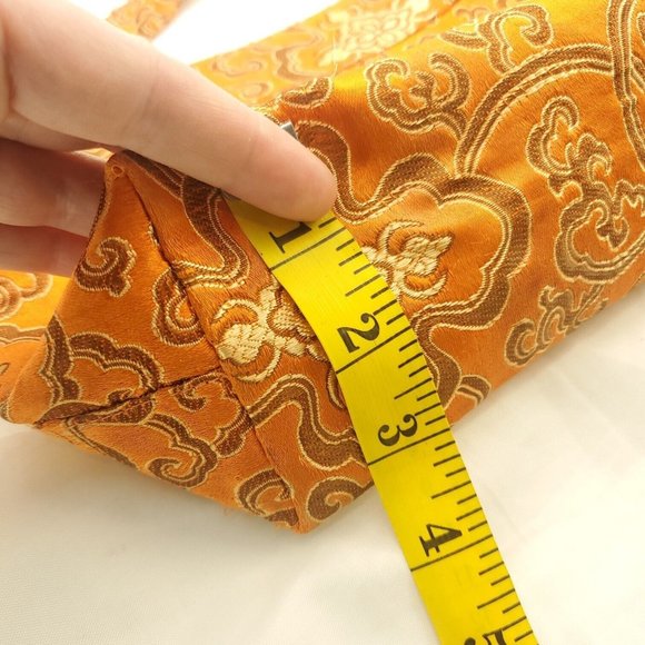 Womens Orange Brocade Inner Pockets Single Handle Lined Zipper Mini Handbag - Picture 9 of 13